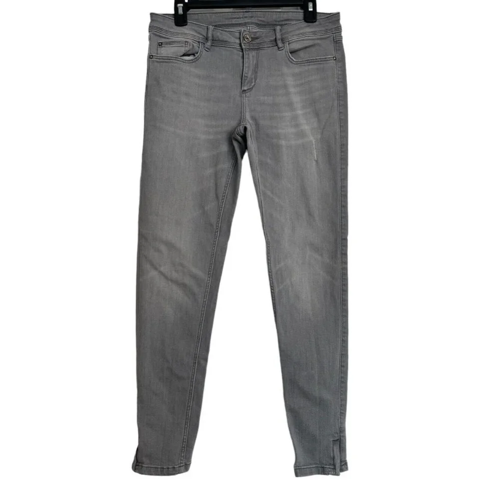 Zara Basic Jeans Z1975 Womens 8 Soft Heather Grey Skinny Stretch Cuff Zip